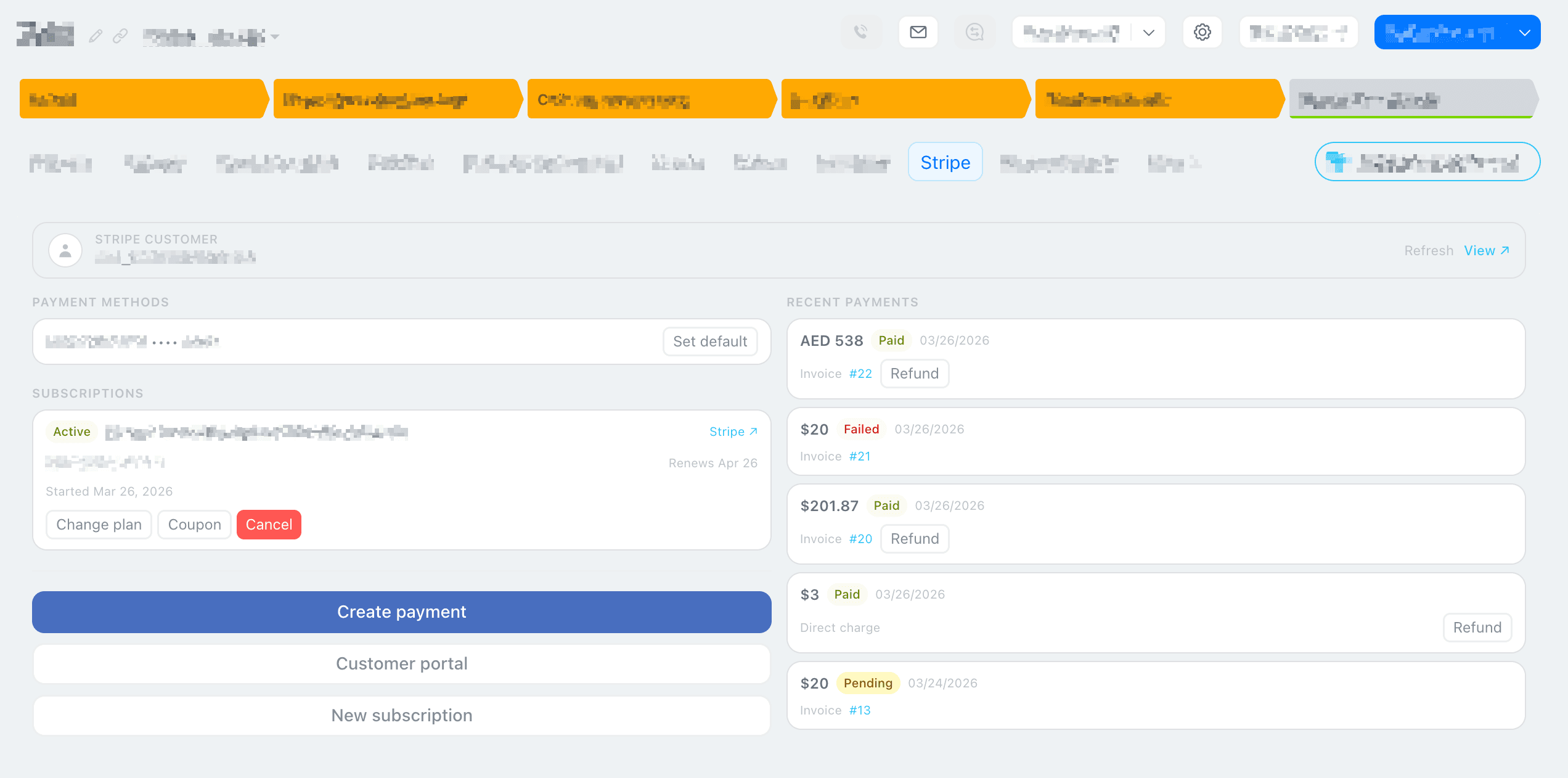 Full Stripe customer profiles in CRM